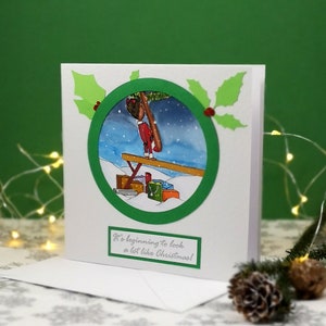 READY TO SHIP handgemachte Gymnastik Schnee Kugel Mädchen Weihnachtskarte & Umschlag | Damen Künstlerische Turnerin Strahl | Caity-Lou