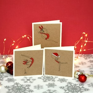 12 Gymnastiques faites à la main Kraft Mini cartes de Noël - Enveloppes | 3 Conceptions | Artistique féminine