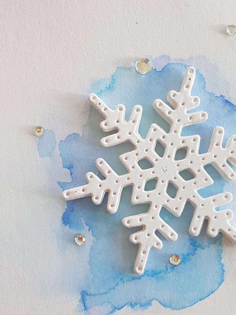 12 Snowflake Mini Christmas Cards & Envelopes Luxury Blue Watercolour