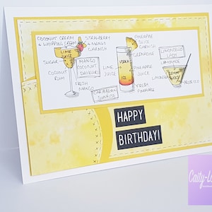 Handgemachte gelbe Geburtstagskarte, Original Kunstwerk. Mit Dem Alter personalisiert, Cocktail Liebhaber Thema. 18. 21. 30. 40. 50. Freund Geburtstag Geschenk
