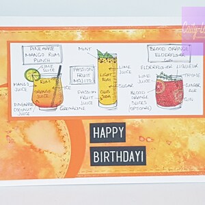 Carte d’anniversaire à thème de cocktail fait à la main orange, illustration originale. Personnalisé avec l’âge, cadeau d’amoureux du gin. 18 21 30 40 50