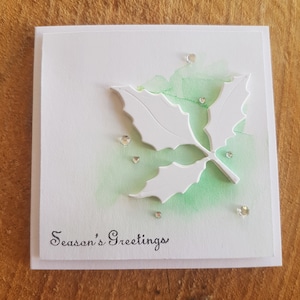 12 Holly Branch Mini Cartes de Noël & Enveloppes | Jeu de cartes mini aquarelle verte de luxe | Personnalisable