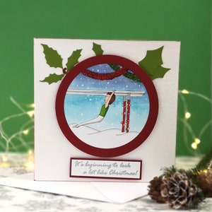 READY TO SHIP handgemachte Gymnastik Schnee Kugel jungen Weihnachtskarte & Umschlag | Herren Künstlerische Turner Gewölbe | Caity-Lou