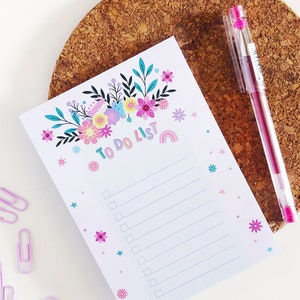 To Do List Notepad | To Do List Pad | Floral Notepad | Kleurrijk Kladblok | Geïllustreerd Kladblok | Bullet Journaling Notepad | Stationair