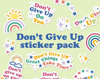 Naklejki Don't Give Up | Pakiet naklejek motywacyjnych | Naklejka winylowa | Naklejka na telefon | Naklejka na laptopa | Naklejka wodoodporna