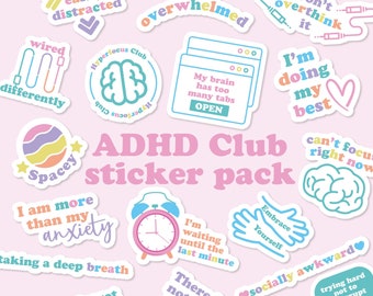 ADHD Club Stickers | ADHD Sticker Pack | Vinyl Sticker | Phone Sticker | Laptop Sticker | Water Resistant Sticker