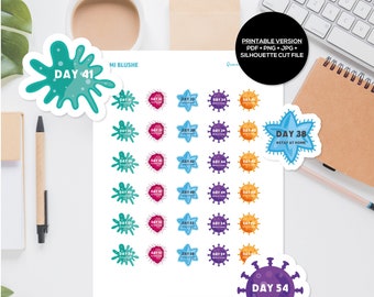 Printable Digital Planner Sticker Stay At Home Counting Days Day 31- 60- Mi Blushe Sticker Sheet Stationary Bullet Journal