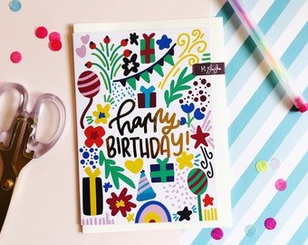 Happy Birthday Grußkarte | Illustrierte Grußkarte | Geburtstagskarte | Geburtstagskarte | Geburtstagskarte | Stationär