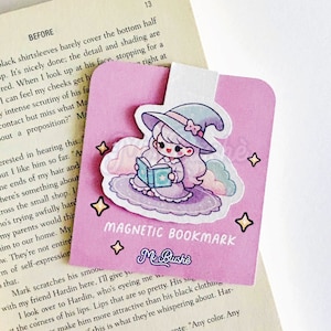 Witch girl Bookmark, Halloween Bookmark, Book Lovers Gift, Bookish Gift, Bookclub Bookmark, Cute Bookmark, Magnetic Page Clip