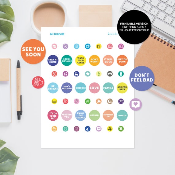 Printable Digital Planner Sticker Stay At Home Round Stickers- Mi Blushe Sticker Sheet Stationary Bullet Journal