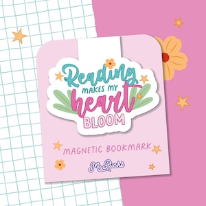 Reading Makes My Heart Bloom Bookmark, Gift for Him and Her, Gift for Readers, Magnetic Bookmark for Reading
