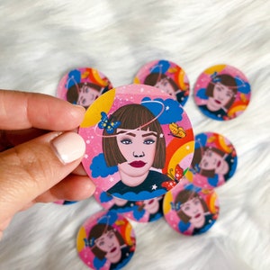 Lilly Vinyl Round Sticker / Illustrativo donna adesivo / Adesivo impermeabile / Adesivo astratto / Laptop Sticker / Adesivi telefono