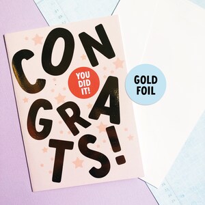 Gefeliciteerd wenskaart met envelop, goudfolieontwerp, You Did It-kaart, oranje felicitatiekaart, foliebriefpapier, feestkaart