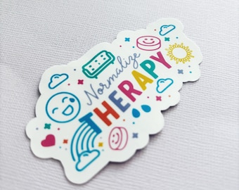 Pegatina de vinilo con texto en inglés "Normalize Therapy" / Pegatina brillante / Pegatina colorida / Pegatina para cuaderno / Pegatina para planificador