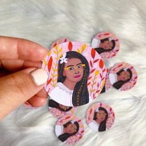 Anna Vinyl Round Sticker / Illustrated Girl Sticker / Waterproof Sticker / Flower Sticker / Laptop Sticker / Phone Stickers