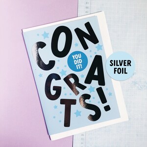 Gefeliciteerd wenskaart met zilverfolie, blauwe felicitatiekaart, felicitatiecadeau voor vriend(in)