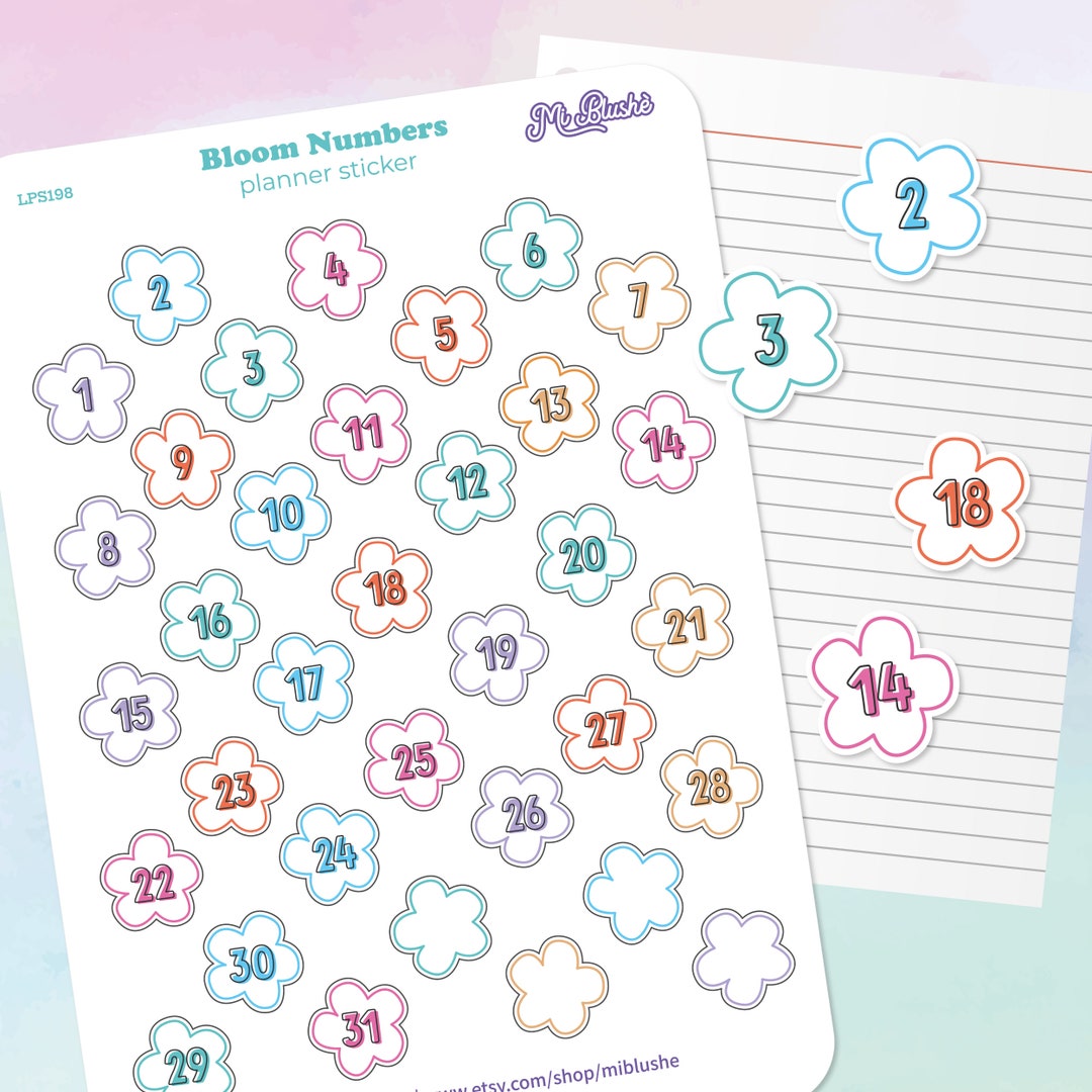 Matt Vinyl Numbers Planner Stickers, Spring Set Planner Decals ...