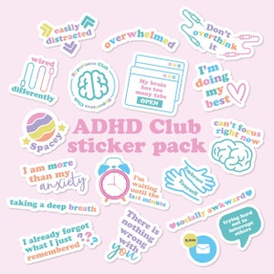 Pakiet naklejek ADHD - Naklejki winylowe na telefon, laptop, odporne na wodę zdjęcie 2
