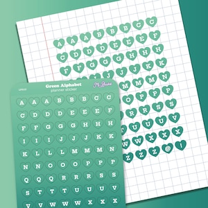Adesivo de planejador de coração com alfabeto verde, adesivos de bullet journaling, diário e álbum de recortes, arte de papelaria, adesivos de diário autoadesivos foscos