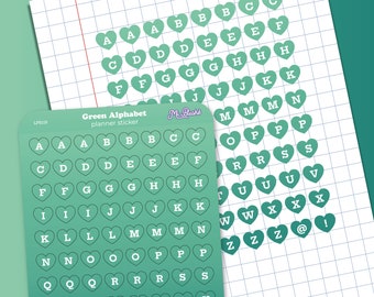 Green Alphabet Heart Planner Sticker, Bullet Journaling Stickers, Diary & Scrapbook, Stationery Art, Matte Self Adhesive Journal Stickers