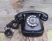 Vintage rotary phone, Bakelite phone, Black rotary telephone, Desk phone, Retro phone, Old phone, Home decor, Hotel phone, Office phone.