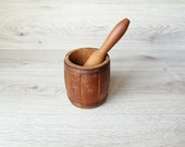 Vintage wooden mortar and pestle, Garlic press, Wood pounder, Kitchen accessories, Spice grinder, Primitive mortar, Vintage kitchen, Gift.