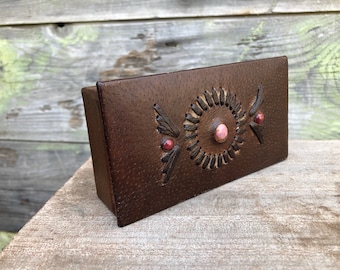 Vintage Leather Box, Trinket Box, Jewelry Box, Rustic Leather Box, Storage Box, Leather Keepsake Box, Decorative Box, Gift.