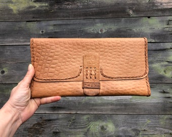 Vintage Woman Leather Bag, Distressed Leather Wallet, Leather Purse Bag, Large Wallet, Handbag, Clutch bag, Genuine Leather, Gift.