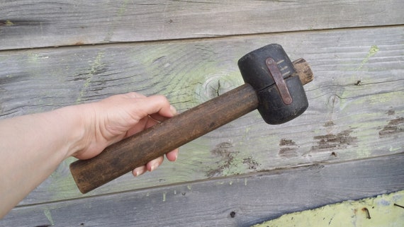 ANTIQUE LARGE Wooden Mallet Hammer Tool Primitive Carpenter Farmhouse