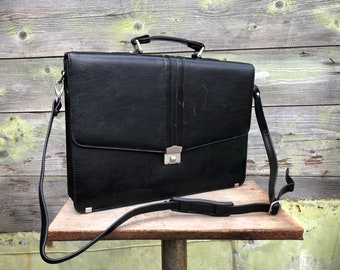 Vintage Dokumente Tasche, Messenger Bag, Business-Tasche, echte Ledertasche, Laptop-Tasche, Aktentasche, Bürotasche, schwarze Tasche.