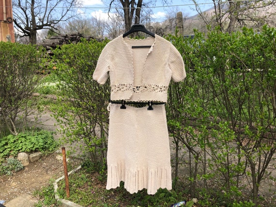 Vintage Crochet Top and Skirt, Women's Suit, Croch
