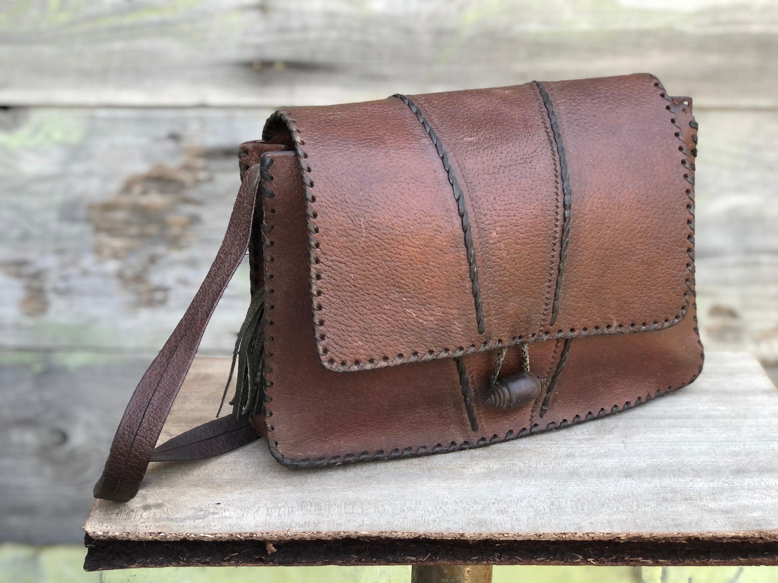 Vintage Leather Bag Brown Womans Crossbody Bag Messenger 