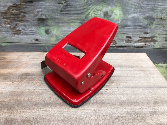 Vintage Red Hole Puncher, Vintage Perforator, Metal Paper
