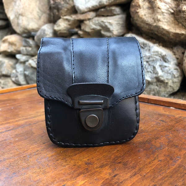 Bolsa de cinturón de cuero vintage, bolso cinturón de cuero, caja de cinturón negro, bolso de cuero para hombre, caja de teléfono vintage, caja de cuero negro.
