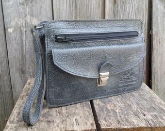 Vintage leather mens wrist bag, Wristlet wallet, Wrist pouch, Smart phone bag, Leatherette handbag,Vintage wrist bag, Gray wrist bag.