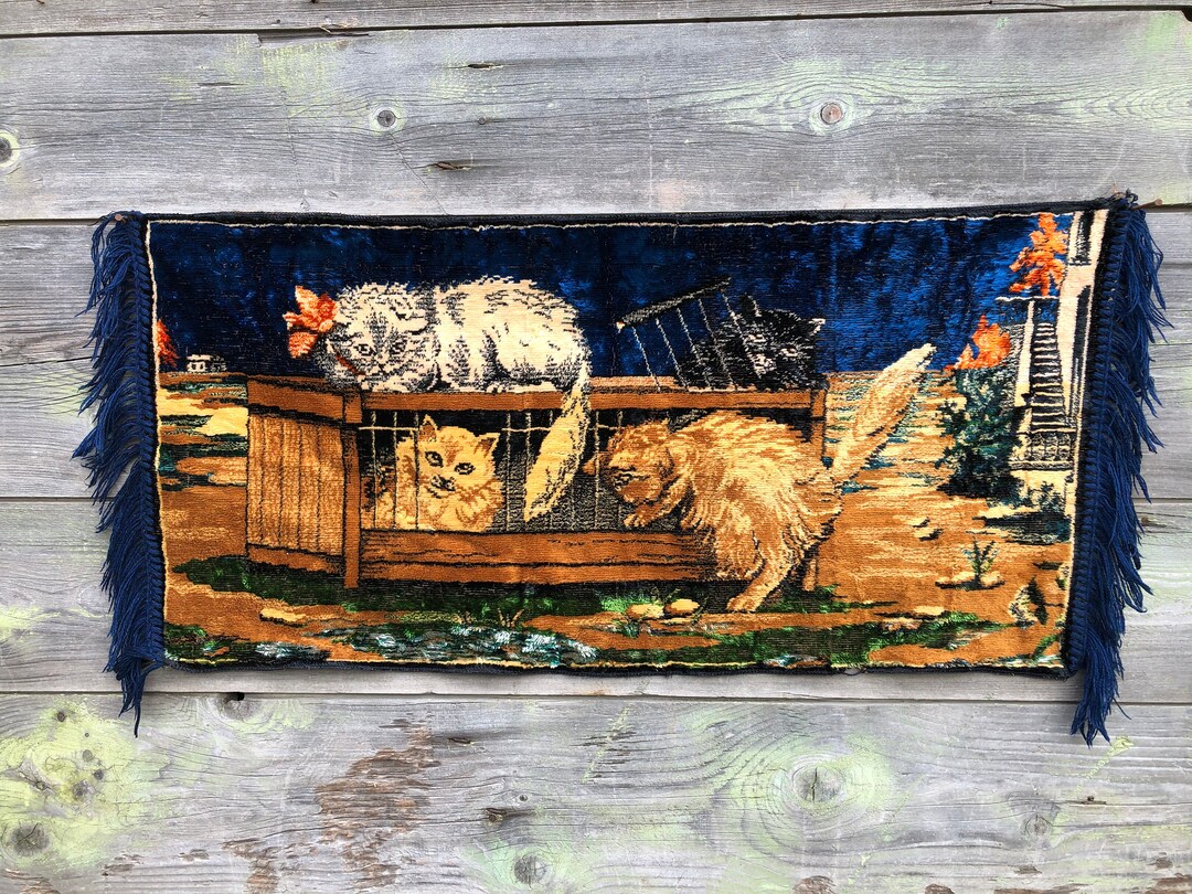 Vintage Wall Carpet Wall Rug Carpet With Cats Velvet Etsy