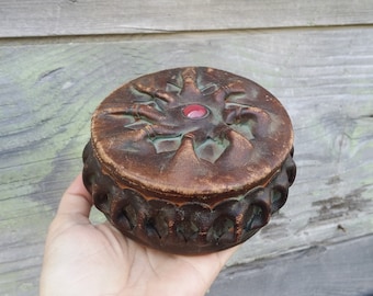 Vintage Leather Box, Trinket Box, Brown Jewelry Box, Rustic Leather Box, Storage Box, Leather Keepsake Box, Decorative Box, Gift.