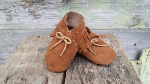 Vintage leather baby shoes, Baby leather moccasin… - image 2