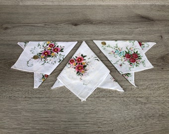 Vintage Flower Handkerchief, Set of 3, Women's Handkerchief, Colored Handkerchief, Floral Cotton Handkerchief, Old Handkerchief, Gift.