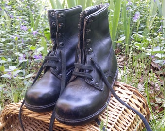 Vintage military boots, Leather boots, Combat boots, Military shoes, Black leather shoes, Vintage boots, Women boots, Black leather boots.