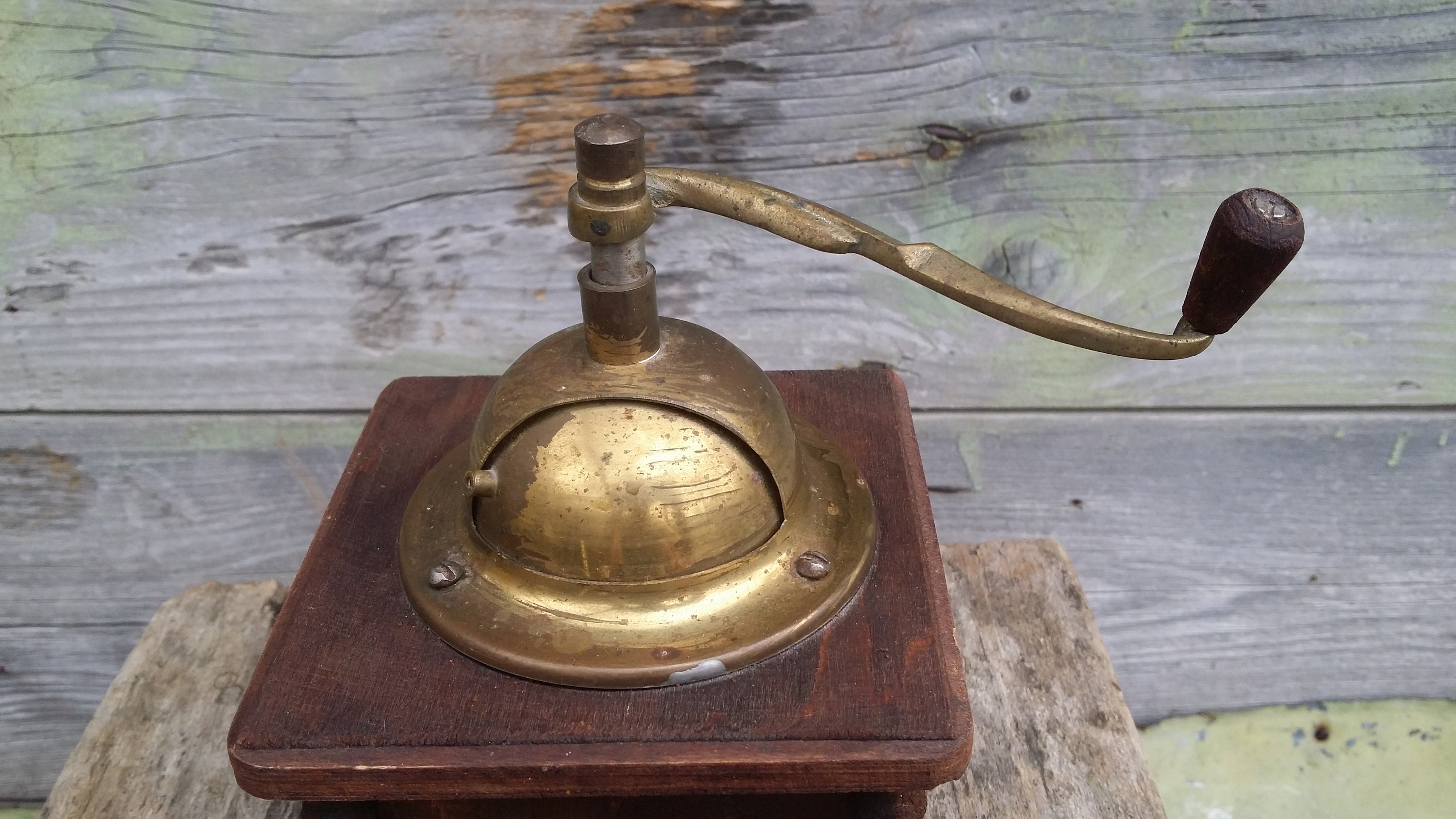 Vintage Wooden Brass Coffee Grinder Coffee Mill Antique Etsy