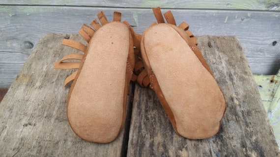 Vintage leather baby shoes, Baby leather moccasin… - image 4