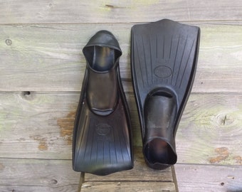 Vintage Flippers, Vintage Swimming Fins, Black Rubber Fins, Diving Equipment, Swimming Equipment, Gift.