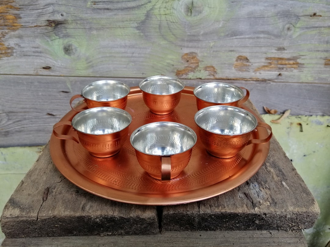 Vintage Copper Coffee Set, Turkish Coffee Set, Copper Coffee Cups