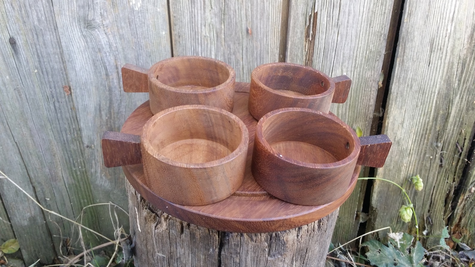 Vintage Tea Cups Holder, Wooden Podstakannik, Set of 4, Wooden Cups