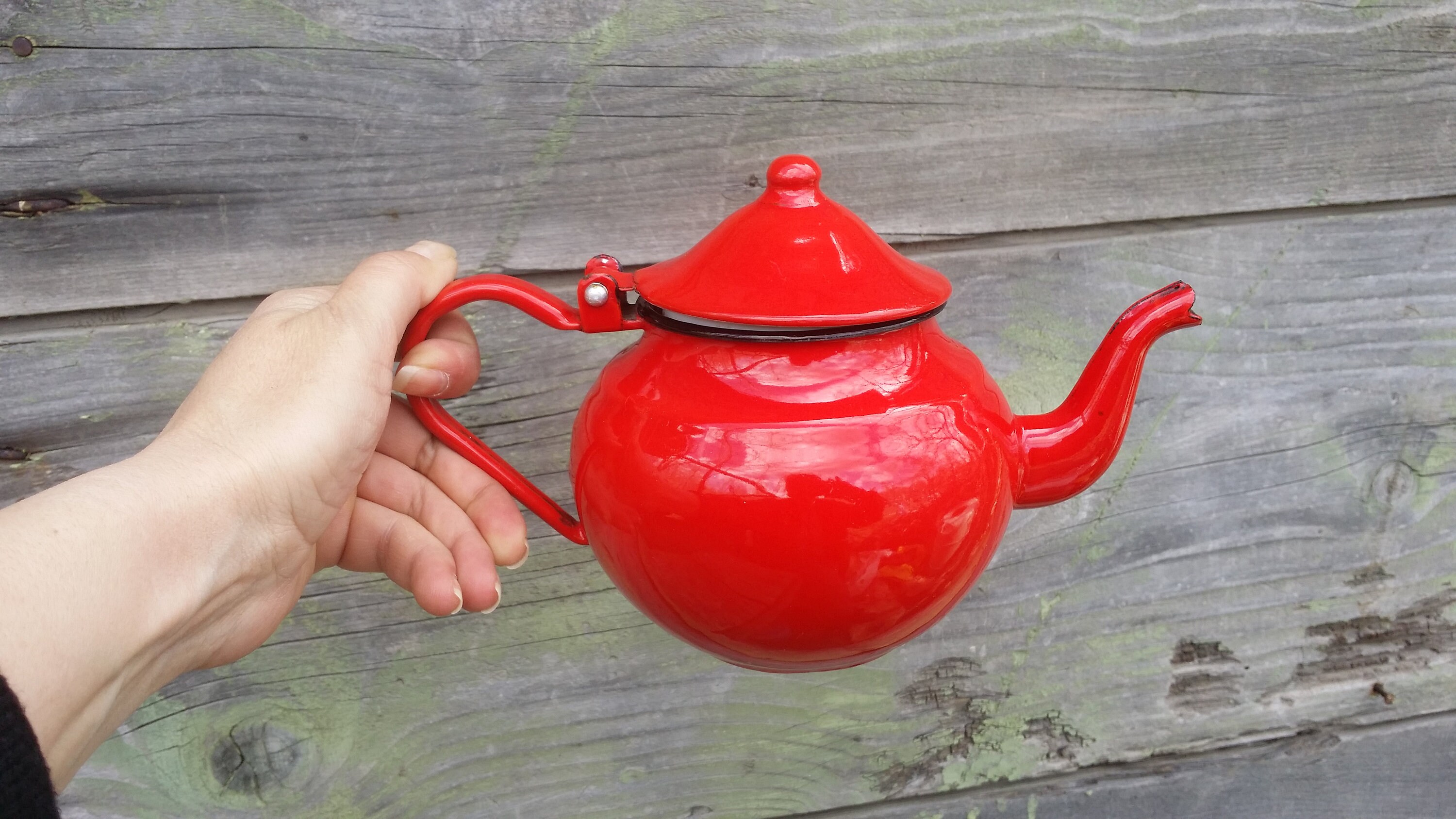 Enamelware Teapot Kitchen Decor Teapot Teapot Vintage Teapot Red
