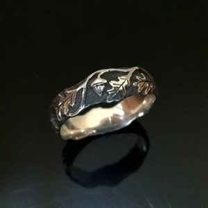 Ring Oak leaves, For women and men, black silver,  Modern