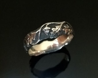 Ring Oak leaves, For women and men, black silver,  Modern