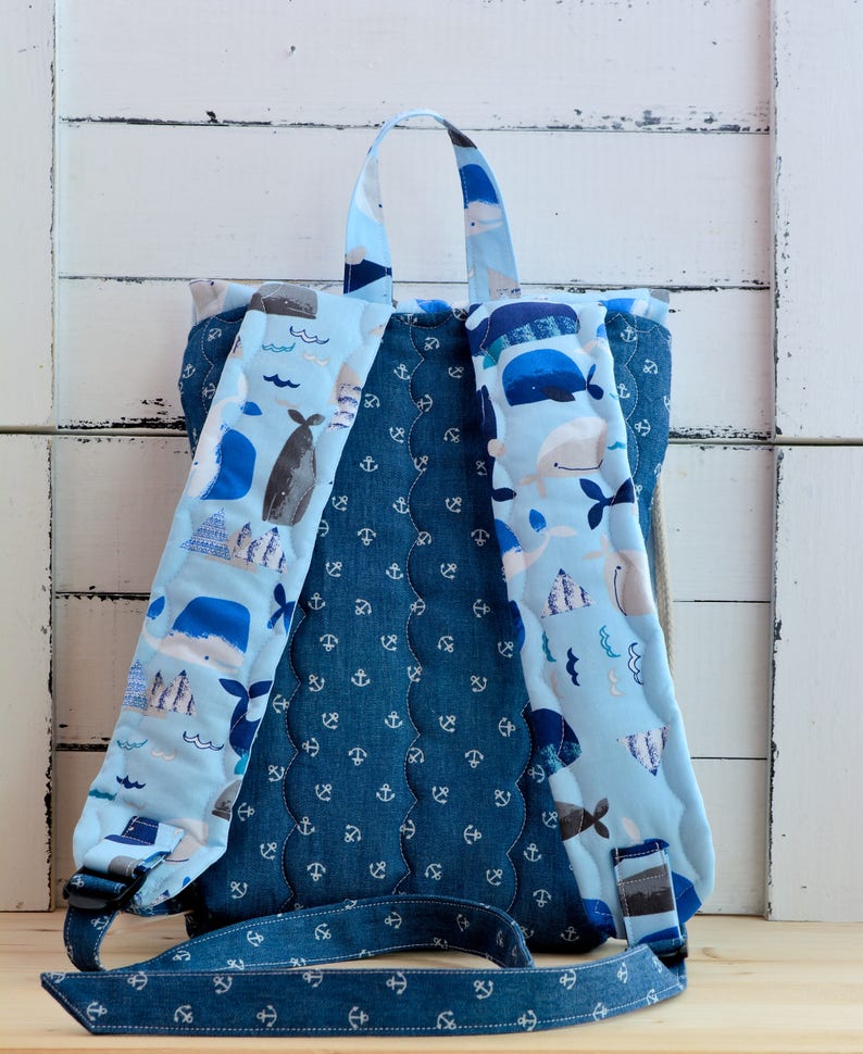 custom made bag whale backpack hand personalized toddler backpack Kids backpack cotton backpack preschool backpack quilted unique