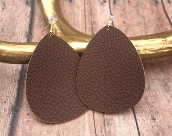 Brown faux leather earrings